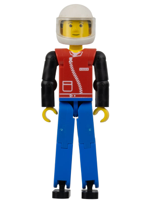 Technic Figure Blue Legs, Red Top with Zipper, Black Arms, Black Hair, White Helmet – ТЕХНИК
