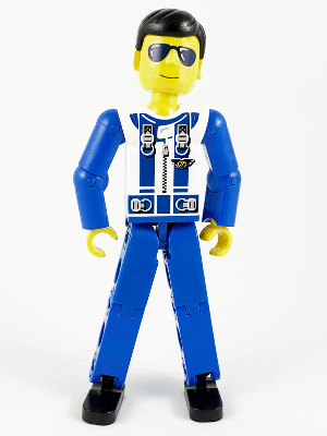 Technic Figure Blue Legs, White Top with Zipper and Blue Shoulder Harness Pattern, Blue Arms – ТЕХНИК