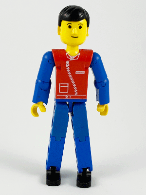 Technic Figure Blue Legs, Red Top with Zipper, Blue Arms, Black Hair – ТЕХНИК