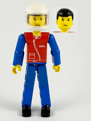 Technic Figure Blue Legs, Red Top with Zipper, Blue Arms, Black Hair, White Helmet – ТЕХНИК