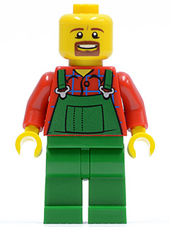LEGO Brand Store Male, Overalls Farmer Green, Brown Moustache and Goatee, No Headgear (no specific back printing) {Glasgow} – МАРКА ЛЕГО