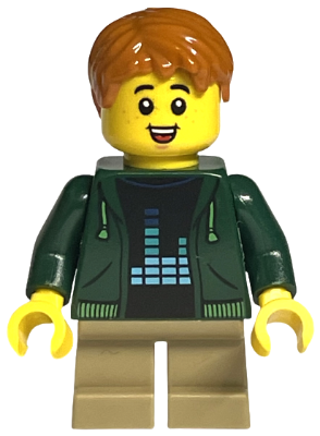 Child - Boy, Dark Green Hoodie, Dark Tan Short Legs, Dark Orange Hair, Freckles – МАРКА ЛЕГО