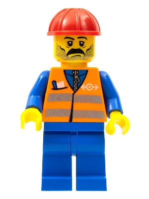 Orange Vest with Safety Stripes - Blue Legs, Moustache, Red Construction Helmet – ВЛАКОВЕ
