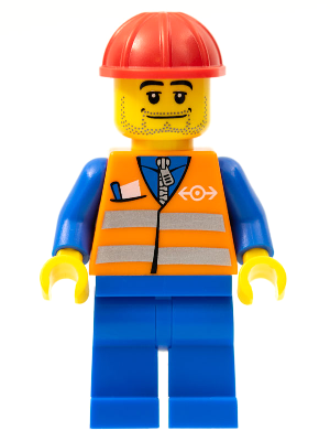 Orange Vest with Safety Stripes - Blue Legs, Beard Stubble, Red Construction Helmet – ВЛАКОВЕ