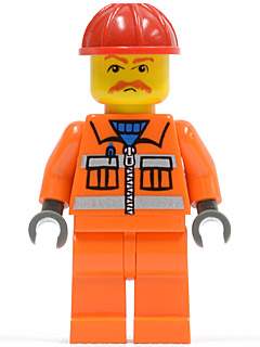 Orange Vest with Safety Stripes - Orange Legs, Red Construction Helmet, Brown Moustache, Dark Bluish Gray Hands – ВЛАКОВЕ