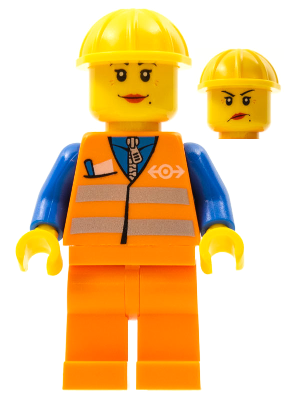 Orange Vest with Safety Stripes - Orange Legs, Yellow Construction Helmet, Female Dual Sided Head – ВЛАКОВЕ