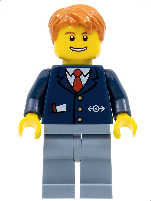Train Conductor - Male, Dark Blue Suit with Train Logo, Sand Blue Legs, Dark Orange Hair – ВЛАКОВЕ