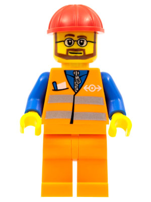Orange Vest with Safety Stripes - Orange Legs, Red Construction Helmet, Beard and Glasses – ВЛАКОВЕ