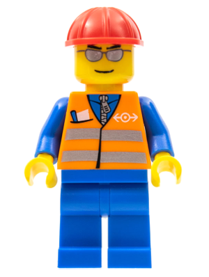 Orange Vest with Safety Stripes - Blue Legs, Silver Glasses, Red Construction Helmet – ВЛАКОВЕ
