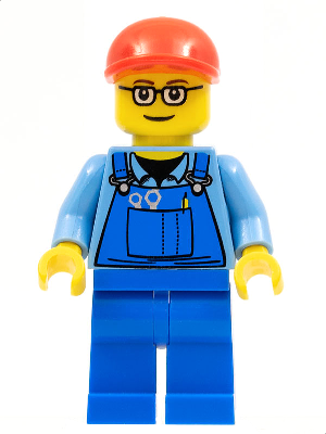 Overalls with Tools in Pocket, Blue Legs, Red Short Bill Cap, Glasses with Brown Thin Eyebrows – ВЛАКОВЕ