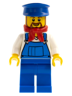 Overalls Blue over V-Neck Shirt, Blue Legs, Blue Hat, Brown Beard Rounded - Cargo Train Driver – ВЛАКОВЕ