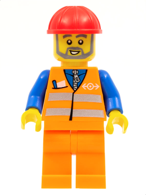 Orange Vest with Safety Stripes - Orange Legs, Red Construction Helmet, Gray Beard – ВЛАКОВЕ