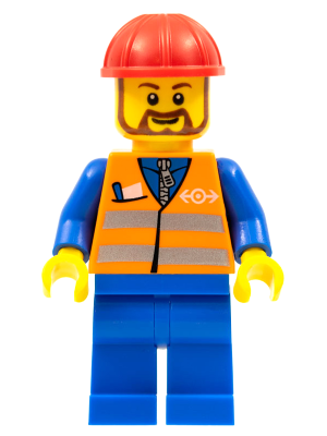 Orange Vest with Safety Stripes - Blue Legs, Red Construction Helmet, Brown Beard Rounded – ВЛАКОВЕ