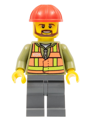 Light Orange Safety Vest, Dark Bluish Gray Legs, Red Construction Helmet, Brown Beard – ВЛАКОВЕ