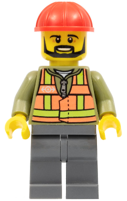 Light Orange Safety Vest, Dark Bluish Gray Legs, Red Construction Helmet, Black Beard – ВЛАКОВЕ