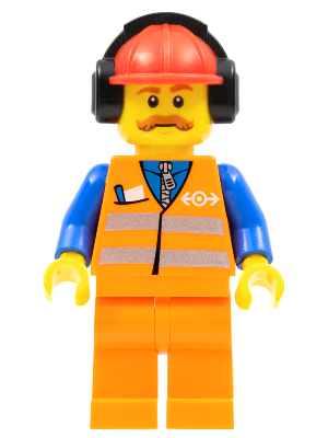 Orange Vest with Safety Stripes - Orange Legs, Red Construction Helmet with Black Ear Protectors / Headphones – ВЛАКОВЕ