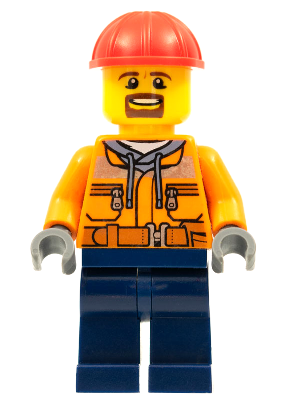 Forklift Driver - Male, Orange Safety Jacket, Reflective Stripe, Sand Blue Hoodie, Dark Blue Legs, Red Construction Helmet, Goatee – ВЛАКОВЕ