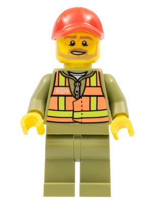 Train Driver - Orange Safety Vest with Lime Straps, Olive Green Legs, Red Cap with Hole, Beard Dark Tan Angular – ВЛАКОВЕ