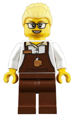 Barista - Female, Reddish Brown Apron with Cup and Name Tag, Reddish Brown Legs, Bright Light Yellow Hair, Glasses – ГРАДСКИ