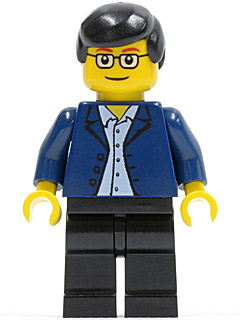Dark Blue Jacket, Light Blue Shirt, Black Legs, Square Glasses, Black Male Hair – ГРАДСКИ