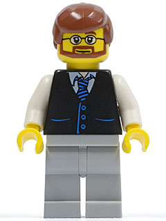 Black Vest with Blue Striped Tie, Light Bluish Gray Legs, White Arms, Reddish Brown Male Hair, Beard and Glasses – ГРАДСКИ