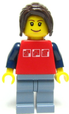 Red Shirt with 3 Silver Logos, Dark Blue Arms, Sand Blue Legs, Dark Brown Hair Ponytail Long with Side Bangs – ГРАДСКИ