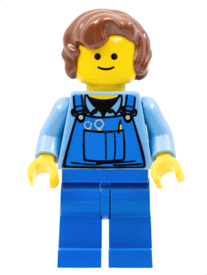 Overalls with Tools in Pocket Blue, Reddish Brown Hair Female Short Curled Ends – ГРАДСКИ