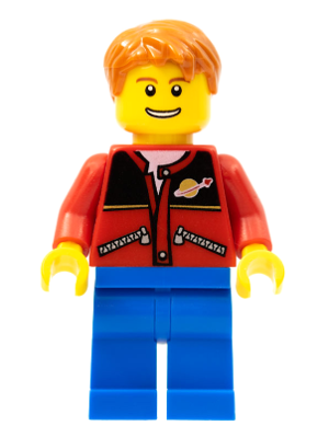 Red Jacket with Zipper Pockets and Classic Space Logo, Blue Legs, Dark Orange Short Tousled Hair – ГРАДСКИ