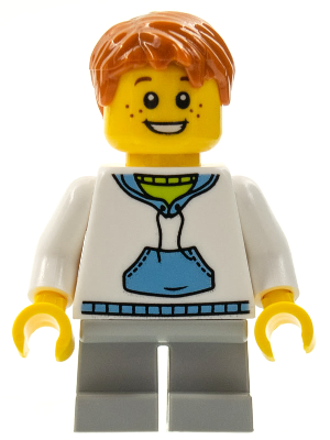 Child - Boy, White Hoodie with Medium Blue Pocket, Light Bluish Gray Short Legs, Dark Orange Tousled Hair, Freckles – ГРАДСКИ