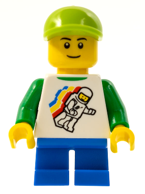 Classic Space Minifigure Floating Pattern, Blue Short Legs, Lime Short Bill Cap, Black Eyebrows – ГРАДСКИ