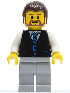Black Vest with Blue Striped Tie, Light Bluish Gray Legs, White Arms, Dark Brown Hair, Brown Beard Rounded – ГРАДСКИ