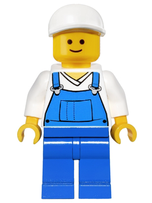 Overalls Blue over V-Neck Shirt, Blue Legs, White Short Bill Cap – ГРАДСКИ