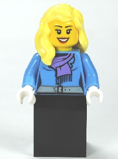 Medium Blue Jacket with Light Purple Scarf, Black Skirt, Bright Light Yellow Female Hair over Shoulder – ГРАДСКИ