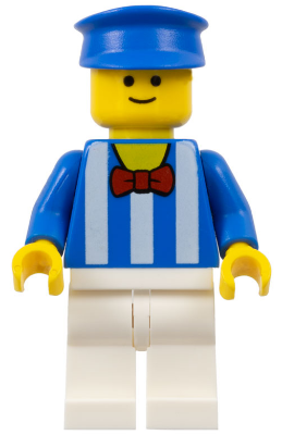 Palace Cinema Employee - Blue Shirt with White Stripes and Red Bow Tie, White Legs, Blue Police Hat, Standard Grin – ГРАДСКИ