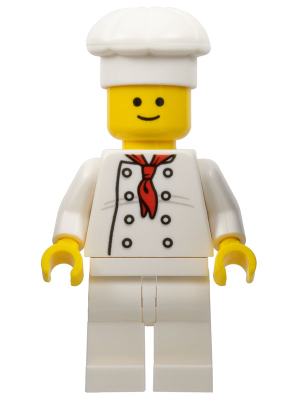 Chef - White Torso with 8 Buttons, Light Bluish Gray Wrinkles, WITH Back Print, White Legs, Standard Grin – ГРАДСКИ
