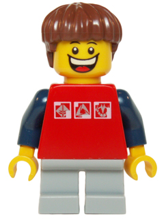 Red Shirt with 3 Silver Logos, Dark Blue Arms, Light Bluish Gray Short Legs, Reddish Brown Hair – ГРАДСКИ
