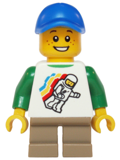 Classic Space Minifigure Floating Pattern, Short Dark Tan Legs, Blue Short Bill Cap – ГРАДСКИ