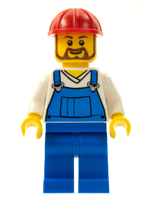 Overalls Blue over V-Neck Shirt, Blue Legs, Red Construction Helmet, Beard – ГРАДСКИ