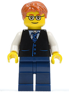 Black Vest with Blue Striped Tie, Dark Blue Legs, White Arms, Dark Orange Short Tousled Hair, Rectangular Glasses – ГРАДСКИ