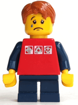 Red Shirt with 3 Silver Logos, Dark Blue Arms, Dark Blue Short Legs, Dark Orange Hair – ГРАДСКИ