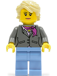 Dark Bluish Gray Jacket with Magenta Scarf, Medium Blue Legs, Tan Hair (Grandma) – ГРАДСКИ