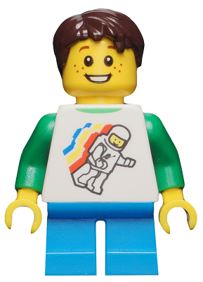 Classic Space Minifigure Floating Pattern, Dark Azure Short Legs, Dark Brown Short Tousled Hair – ГРАДСКИ