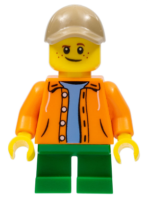 Boy, Orange Jacket with Hood over Light Blue Sweater, Green Short Legs, Dark Tan Cap with Hole – ГРАДСКИ