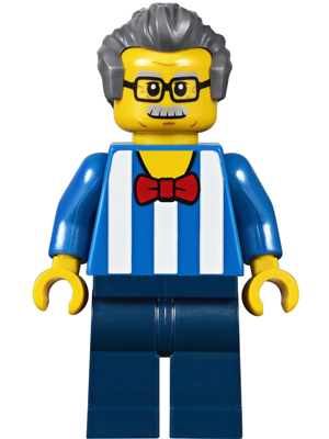 Carousel Ticket Vendor - Blue Shirt with White Stripes and Red Bow Tie, Dark Blue Legs, Dark Bluish Gray Swept Back Hair, Moustache and Glasses – ГРАДСКИ