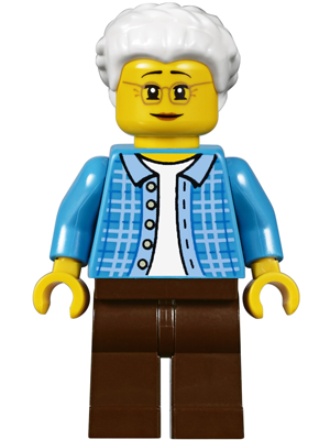 Grandma, Dark Azure Plaid Jacket with Collar, Dark Brown Legs and White Hair – ГРАДСКИ