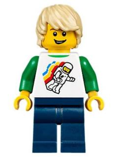 Boy - Classic Space Minifigure Floating Pattern, Dark Blue Legs, Tan Tousled Hair – ГРАДСКИ