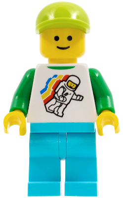Classic Space Minifigure Floating Pattern, Medium Azure Legs, Lime Short Bill Cap, Standard Grin – ГРАДСКИ