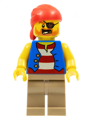 Pirate Man, Striped Red and White Shirt Under Blue Vest, Red Bandana, Left Eye Patch and 3 Gold Teeth, Dark Tan Legs – ГРАДСКИ