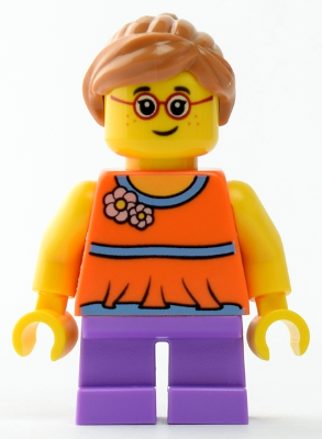 Child - Girl, Orange Top, Medium Lavender Short Legs, Medium Nougat Ponytail Hair, Glasses, Freckles – ГРАДСКИ