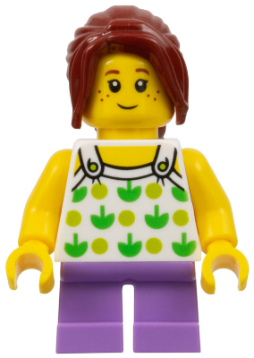 Child - Girl, White Halter Top with Green Apples and Lime Spots, Medium Lavender Short Legs, Dark Red Ponytail, Freckles – ГРАДСКИ